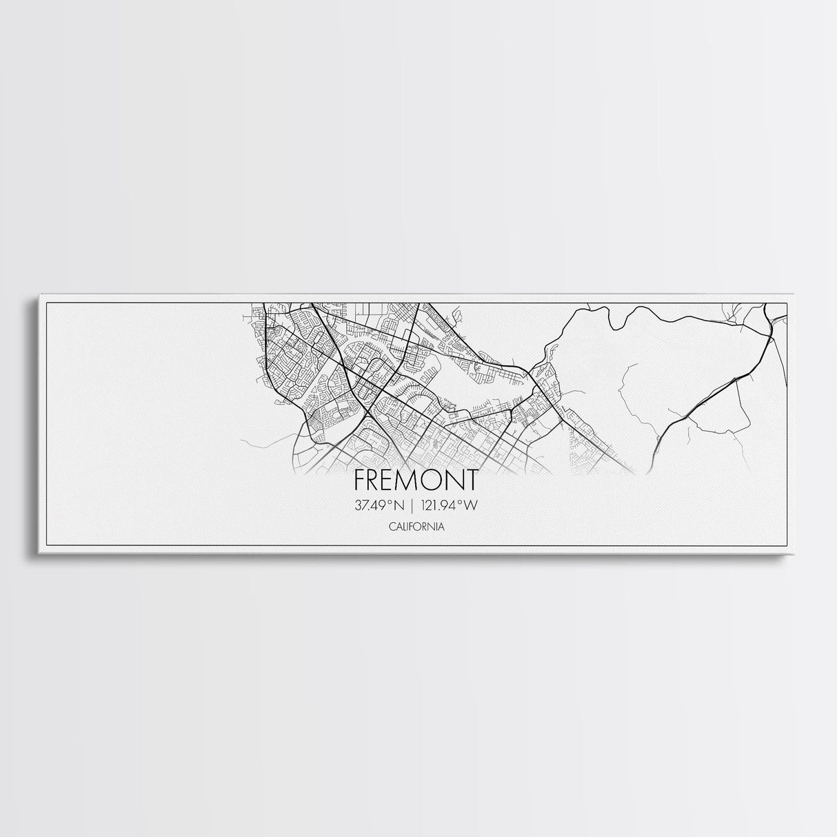 Panoramic Fremont City Map, California Art, Map Print, Minimalist Wall Art, Canvas Art, Housewarming Gift, Street Map Art, Closing Gift