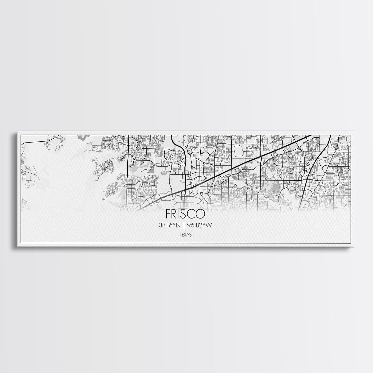 Panoramic Frisco City Map, Texas Art, Map Print, Minimalist Wall Art, Canvas Art, Housewarming Gift, Street Map Art, Closing Gift