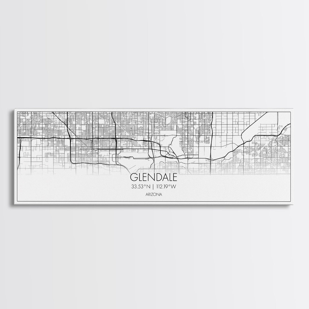 Panoramic Glendale City Map, Arizona Art, Map Print, Minimalist Wall Art, Canvas Art, Housewarming Gift, Street Map Art, Closing Gift