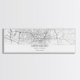 Panoramic Greensboro City Map, North Carolina Art, Map Print, Minimalist Wall Art, Canvas Art, Housewarming Gift, Street Map, Closing Gift