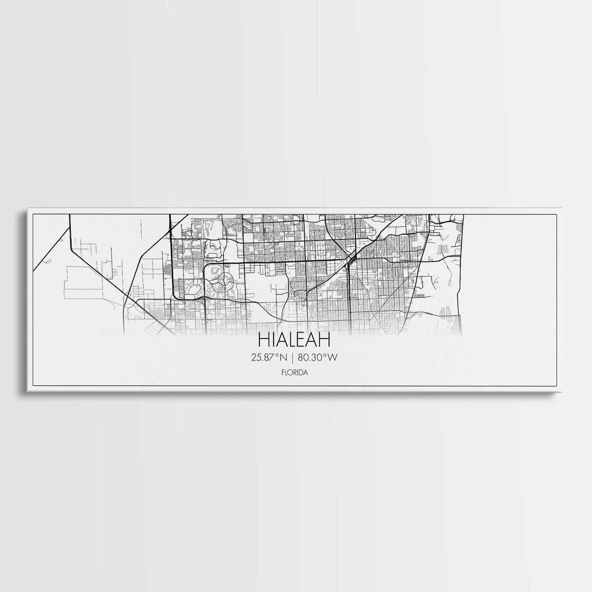 Panoramic Hialeah City Map, Florida Art, Map Print, Minimalist Wall Art, Canvas Art, Housewarming Gift, Street Map Art, Closing Gift