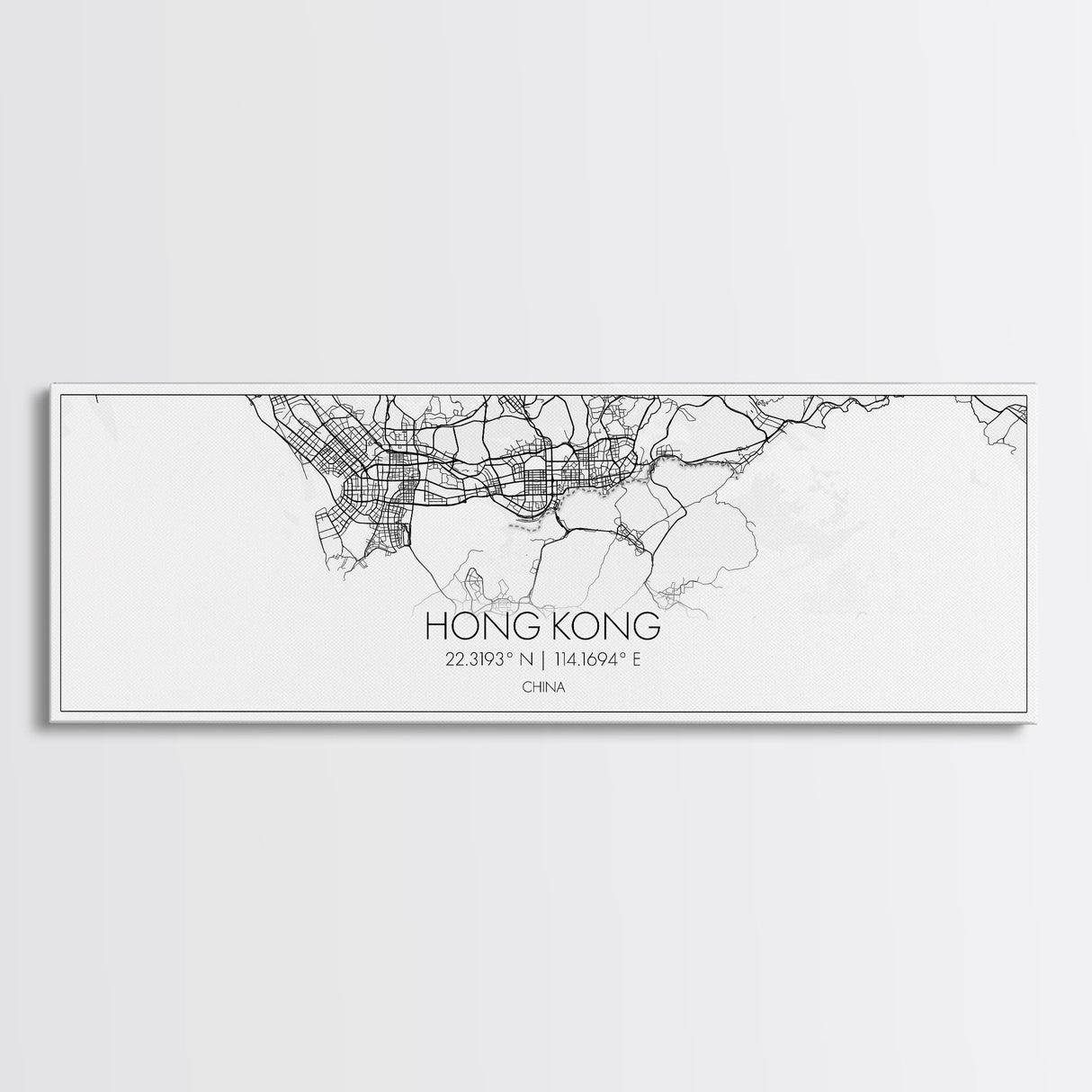 Panoramic Hong Kong City Map, China Art, Map Print, Minimalist Wall Art, Canvas Art, Housewarming Gift, Street Map Art, Closing Gift