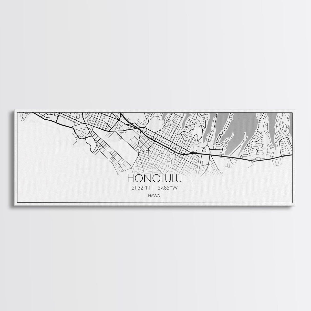 Panoramic Honolulu City Map, Hawaii Art, Map Print, Minimalist Wall Art, Canvas Art, Housewarming Gift, Street Map Art, Closing Gift