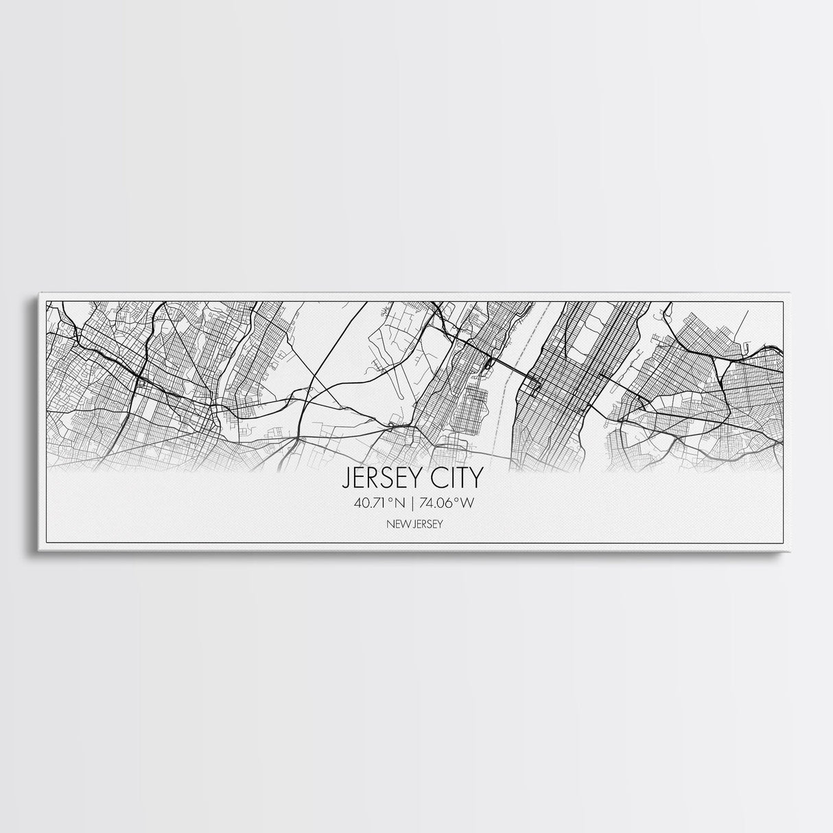 Panoramic Jersey City Map, New Jersey Art, Map Print, Minimalist Wall Art, Canvas Art, Housewarming Gift, Street Map Art, Closing Gift