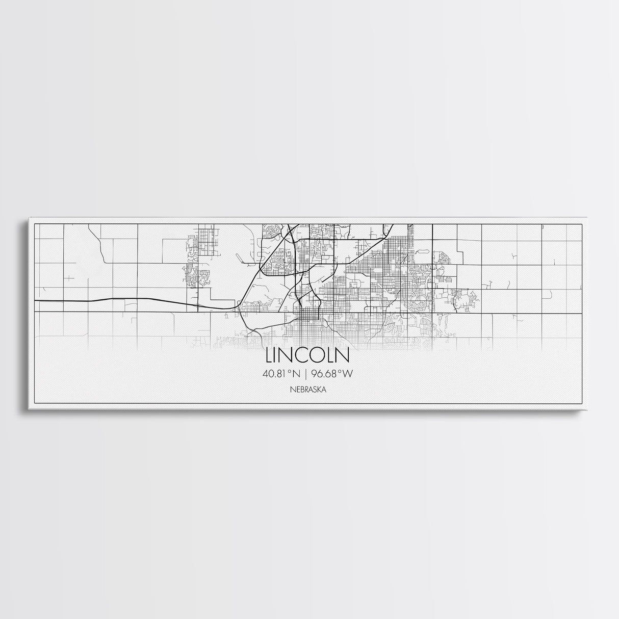 Panoramic Lincoln City Map, Nebraska Art, Map Print, Minimalist Wall Art, Canvas Art, Housewarming Gift, Street Map Art, Closing Gift