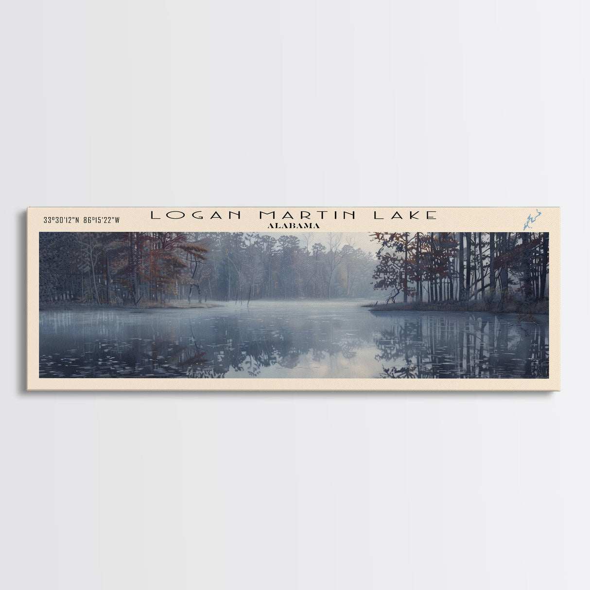 Logan Martin Lake Framed Canvas Print, Lake House Decor, Panoramic Wall Art, Travel Poster, Scenic Landscape Painting, Rustic Art