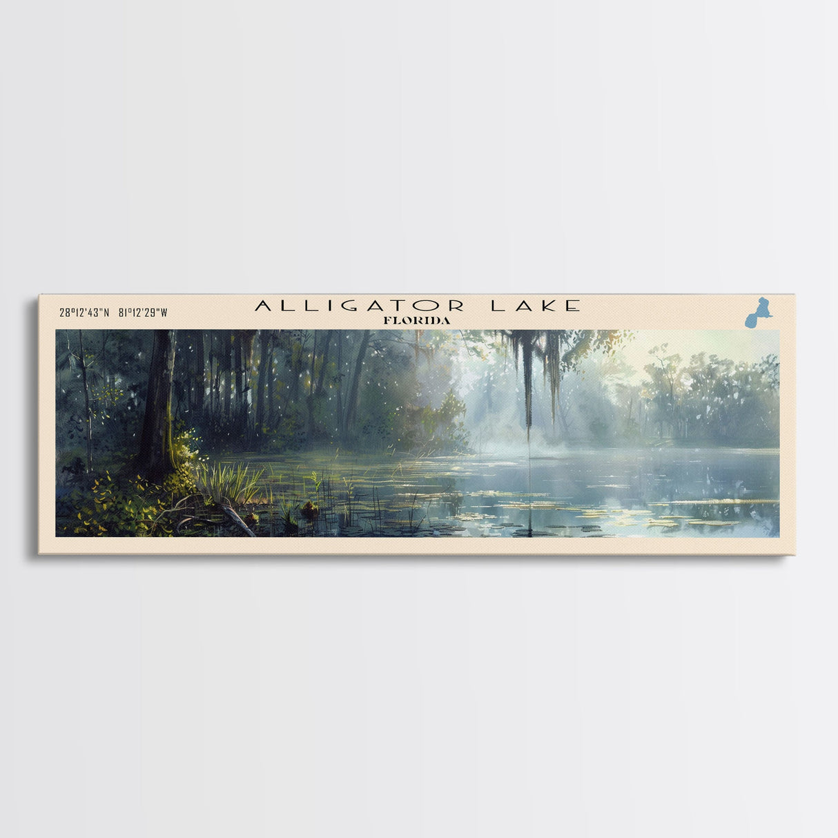 Alligator Lake Florida Panoramic Framed Canvas Print, Lake House Decor, Tropical Landscape, Travel Poster, Wall Art, Scenic Painting