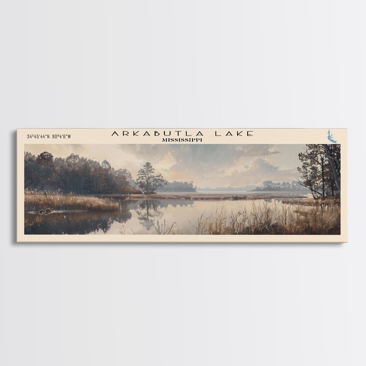 Arkabutla Lake Mississippi Panoramic Framed Canvas Print, Lake House Decor, Rustic Art, Travel Poster, Scenic View, Nature Wall Art