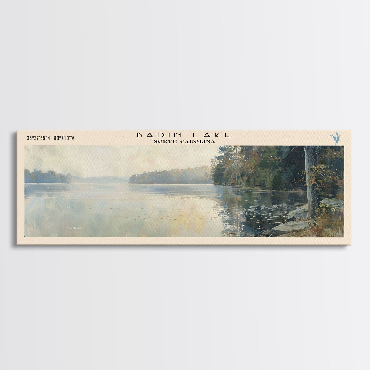 Badin Lake North Carolina Panoramic Framed Canvas Print, Lake House Art, Modern Decor, Travel Poster, Scenic View, Home Decoration