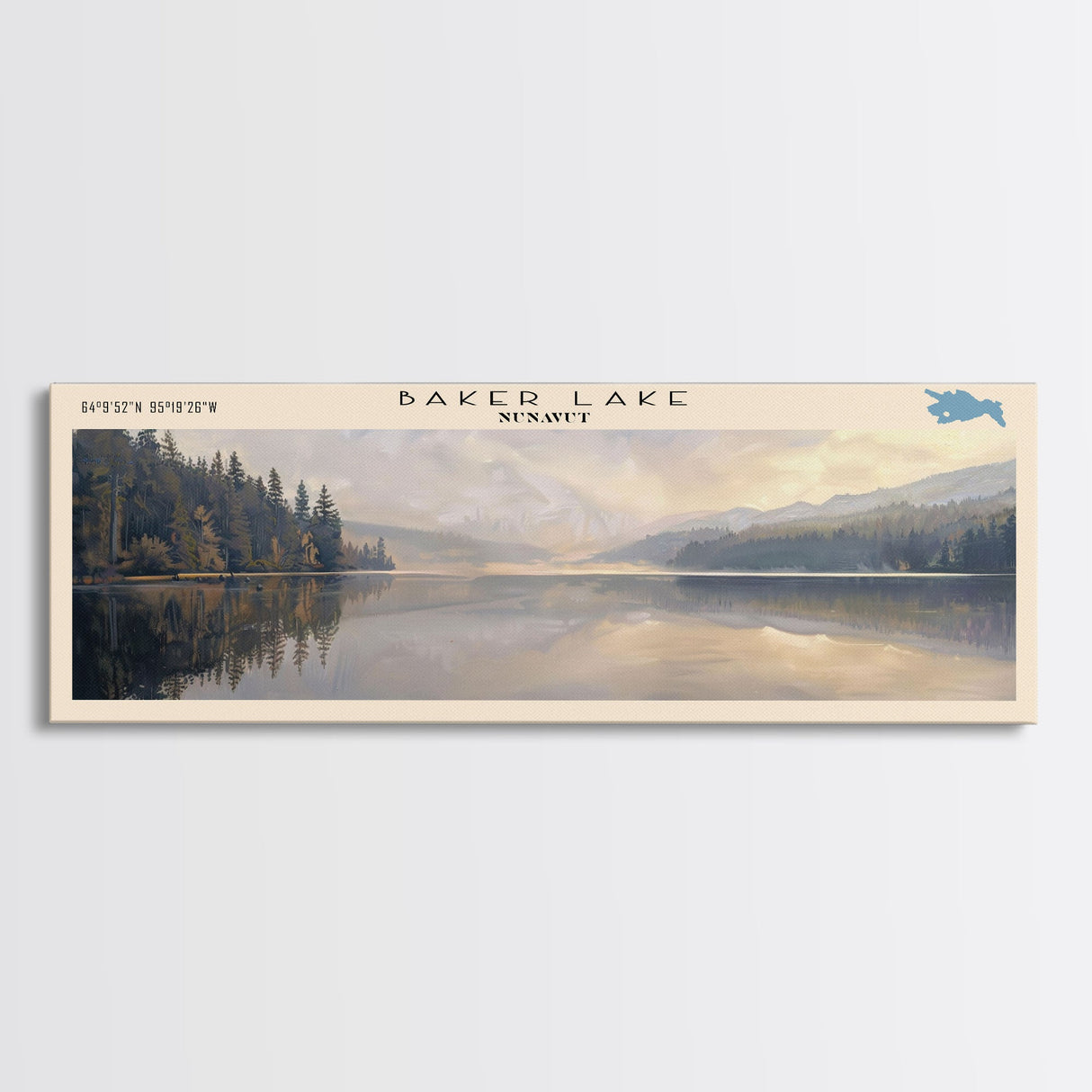 Baker Lake Panoramic Framed Canvas Print, Lake House Decor, Minimalist Art, Travel Poster, Scenic View, Nature Wall Art