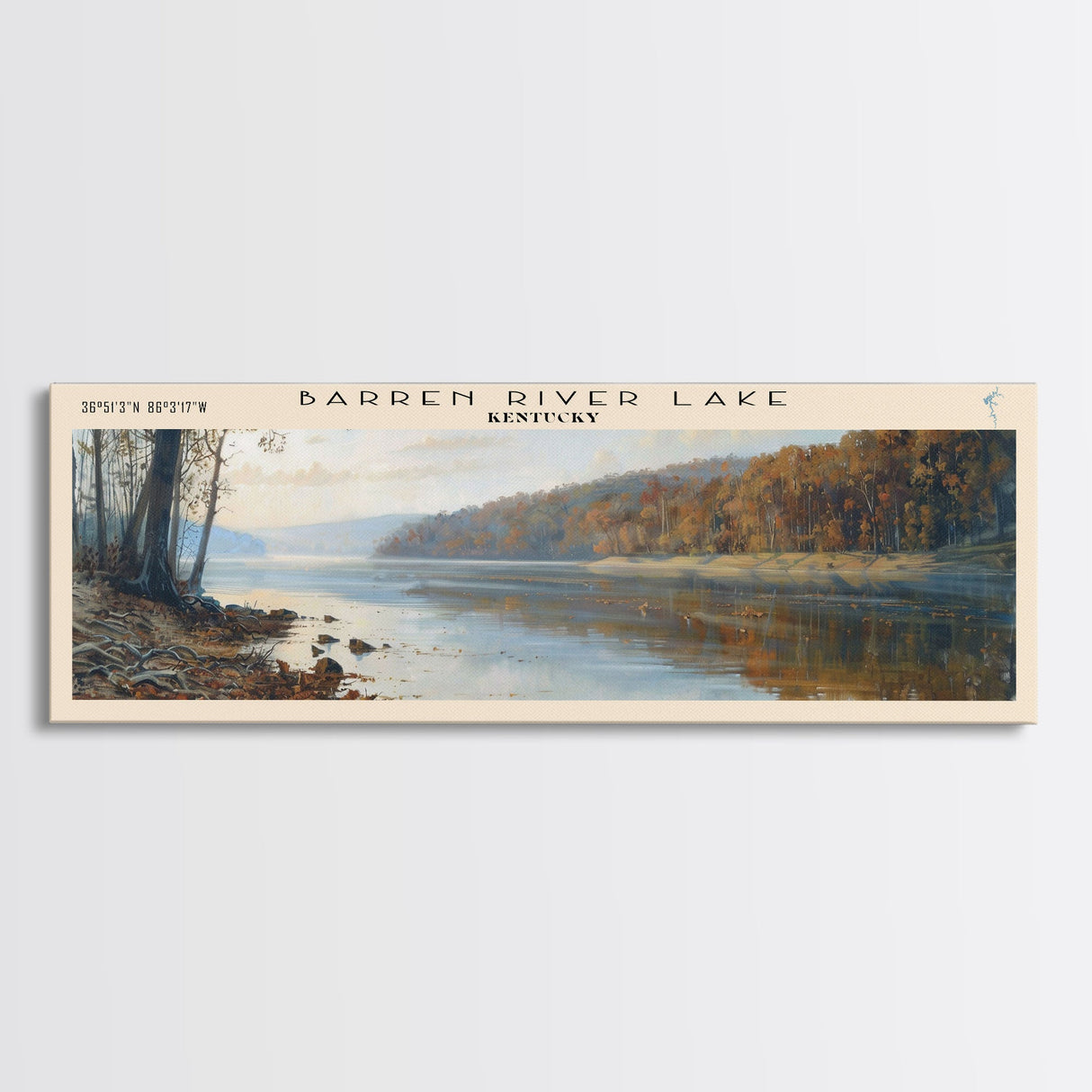 Barren River Lake Kentucky Framed Canvas Print, Panoramic Lake House Decor, Scenic View, Travel Poster, Rustic Art, Nature Scene