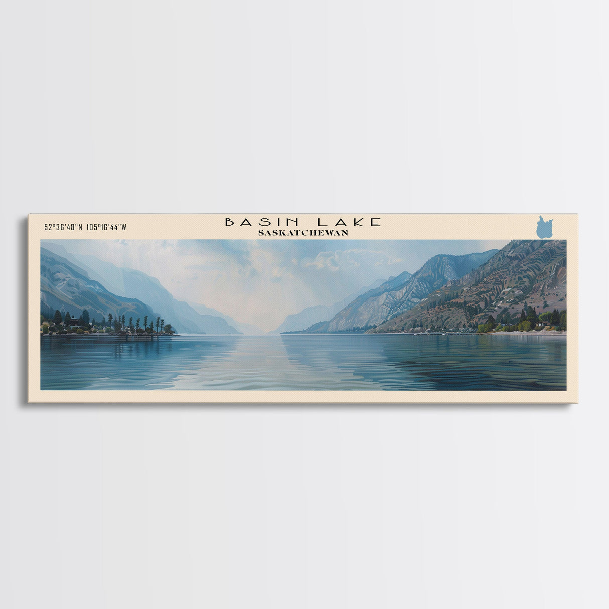 Basin Lake Panoramic Framed Canvas Print, Lake House Decor, Scenic Painting, Travel Poster, Rustic Art, Nature Wall Art