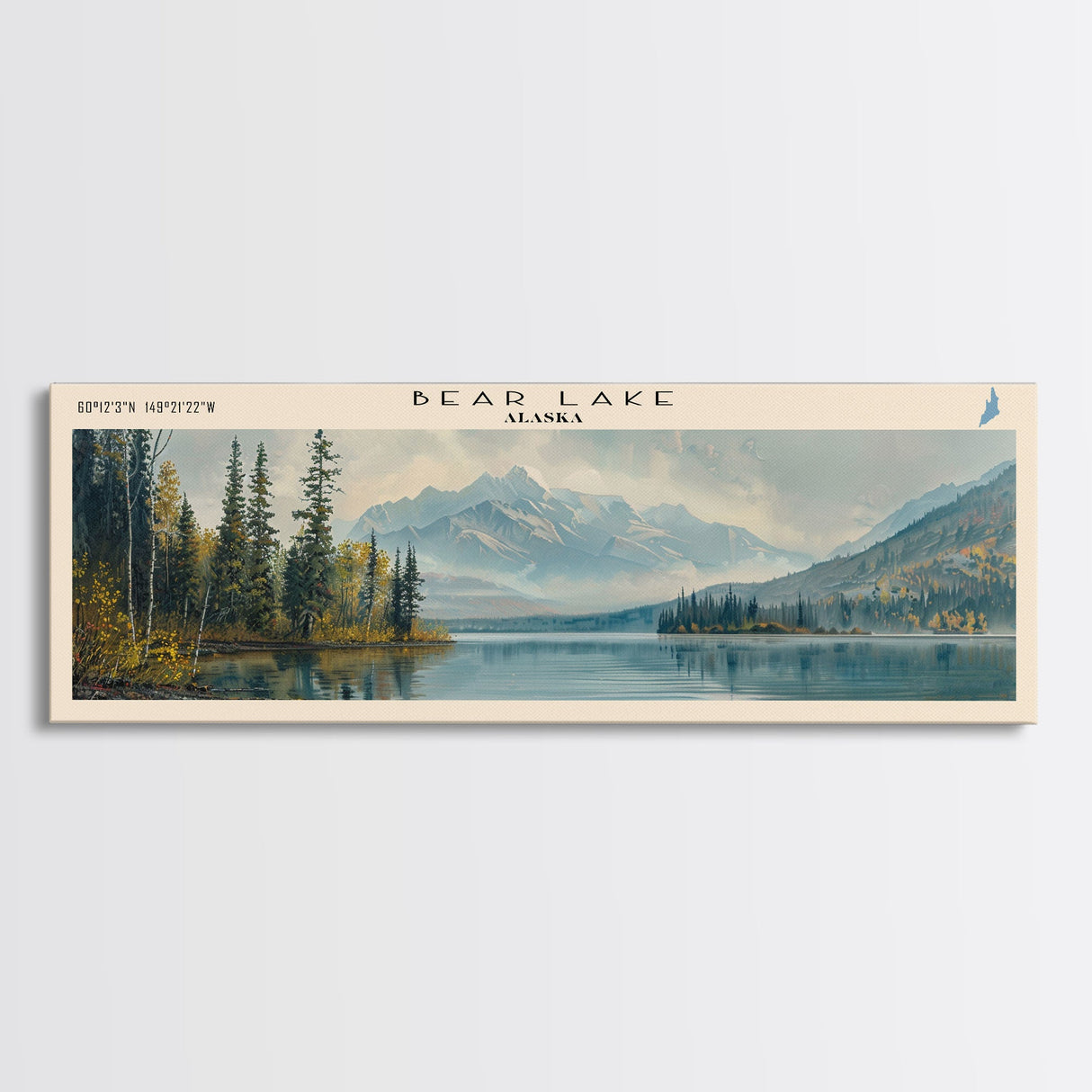 Bear Lake Alaska Framed Canvas Print, Panoramic Lake House Decor, Scenic View, Travel Poster, Rustic Art, Water Reflection