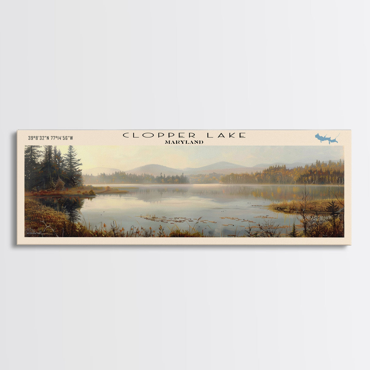 Cobbosseecontee Lake Maine Framed Canvas Print, Panoramic Lake House Decor, Wide Wall Art, Travel Poster, Rustic Lake Painting, Nature Art