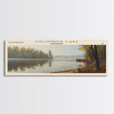 Columbus Lake Mississippi Framed Canvas Print, Panoramic Lake House Decor, Wide Wall Art, Travel Poster, Rustic Lake Painting, Nature Art