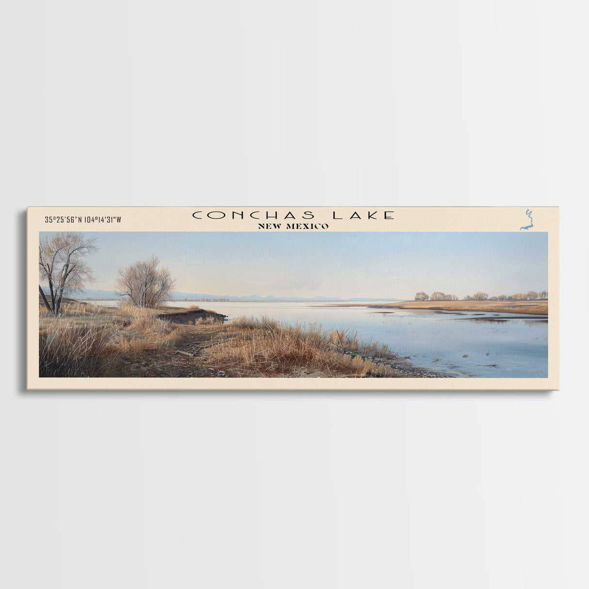 Conchas Lake New Mexico Framed Canvas Print, Lake House Art, Panoramic Wide Art, Travel Poster, Rustic Lake Painting, Home Decor