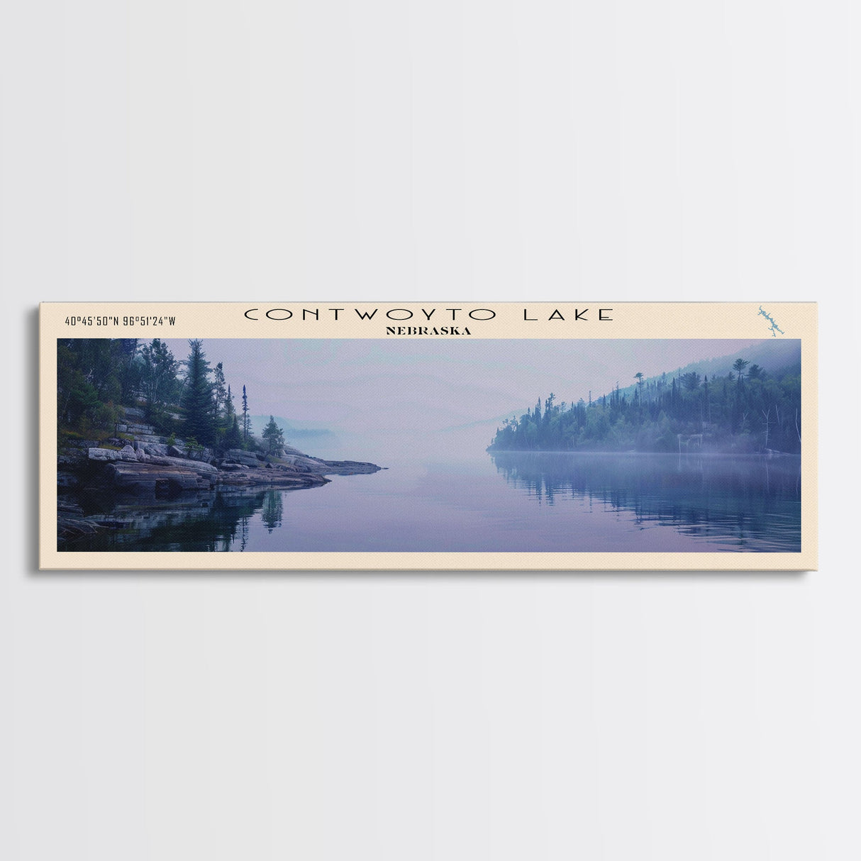 Contwoyto Lake Framed Canvas Print, Lake House Decor, Panoramic Wide Art, Travel Poster, Rustic Lake Painting, Home Decor