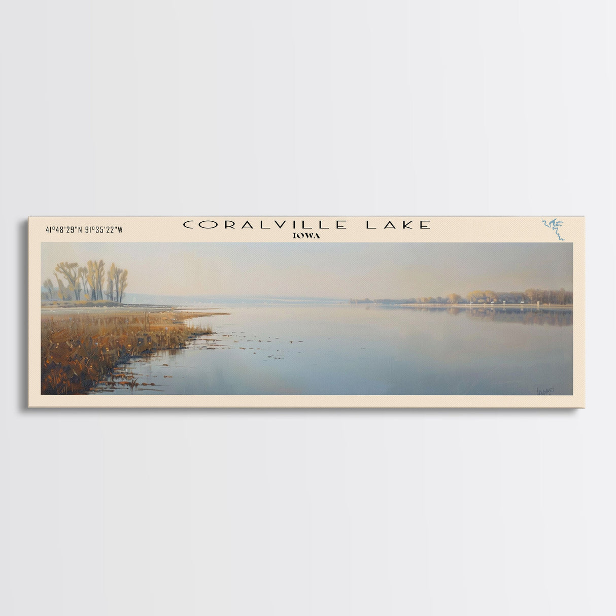 Conway Lake New Hampshire Framed Canvas Print, Lake House Decor, Panoramic Wide Art, Travel Poster, Rustic Lake Painting, Home Decor