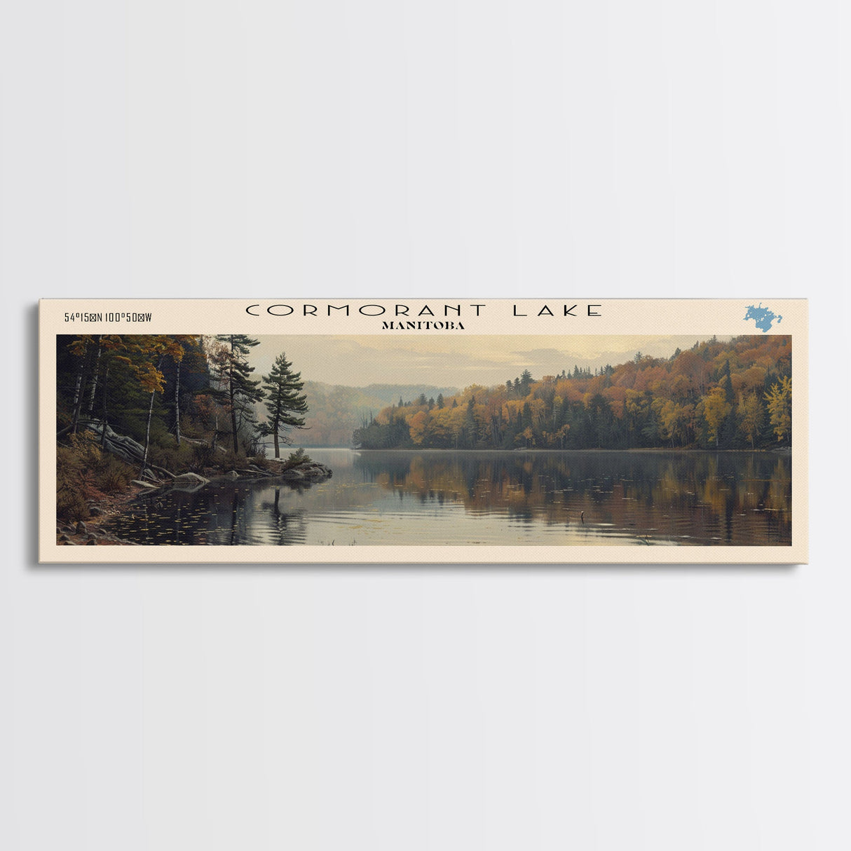 Coralville Lake Iowa Framed Canvas Print, Lake House Art, Panoramic Wide Art, Travel Poster, Modern Lake Painting, Nature Art