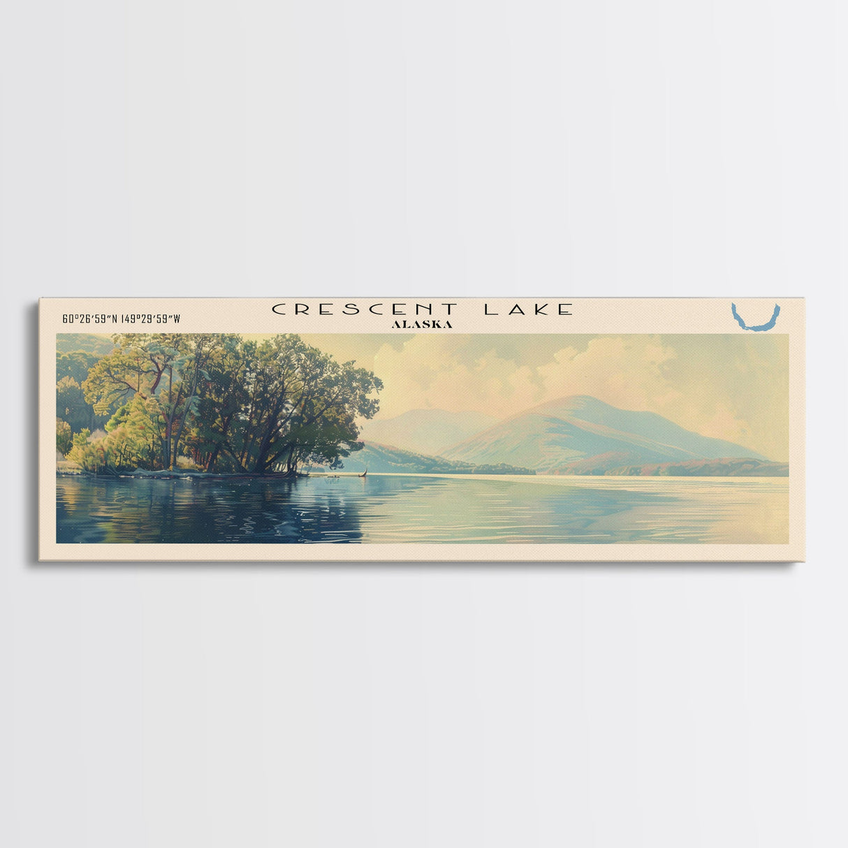 Crean Lake Framed Canvas Print, Lake House Decor, Panoramic Wall Art, Travel Poster, Rustic Lake Painting, Nature Art