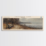 Crooked Lake Indiana Framed Canvas Print, Panoramic Lake House Decor, Wall Art, Travel Poster, Rustic Lake Painting, Nature Art