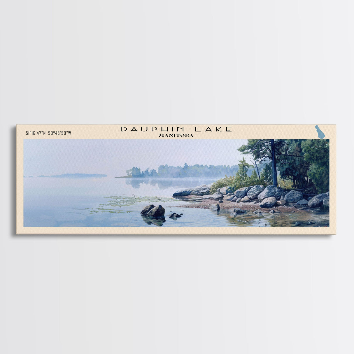 Dallas Lake Indiana Framed Canvas Print, Lake House Decor, Panoramic Wall Art, Travel Poster, Rustic Lake Painting, Home Decor