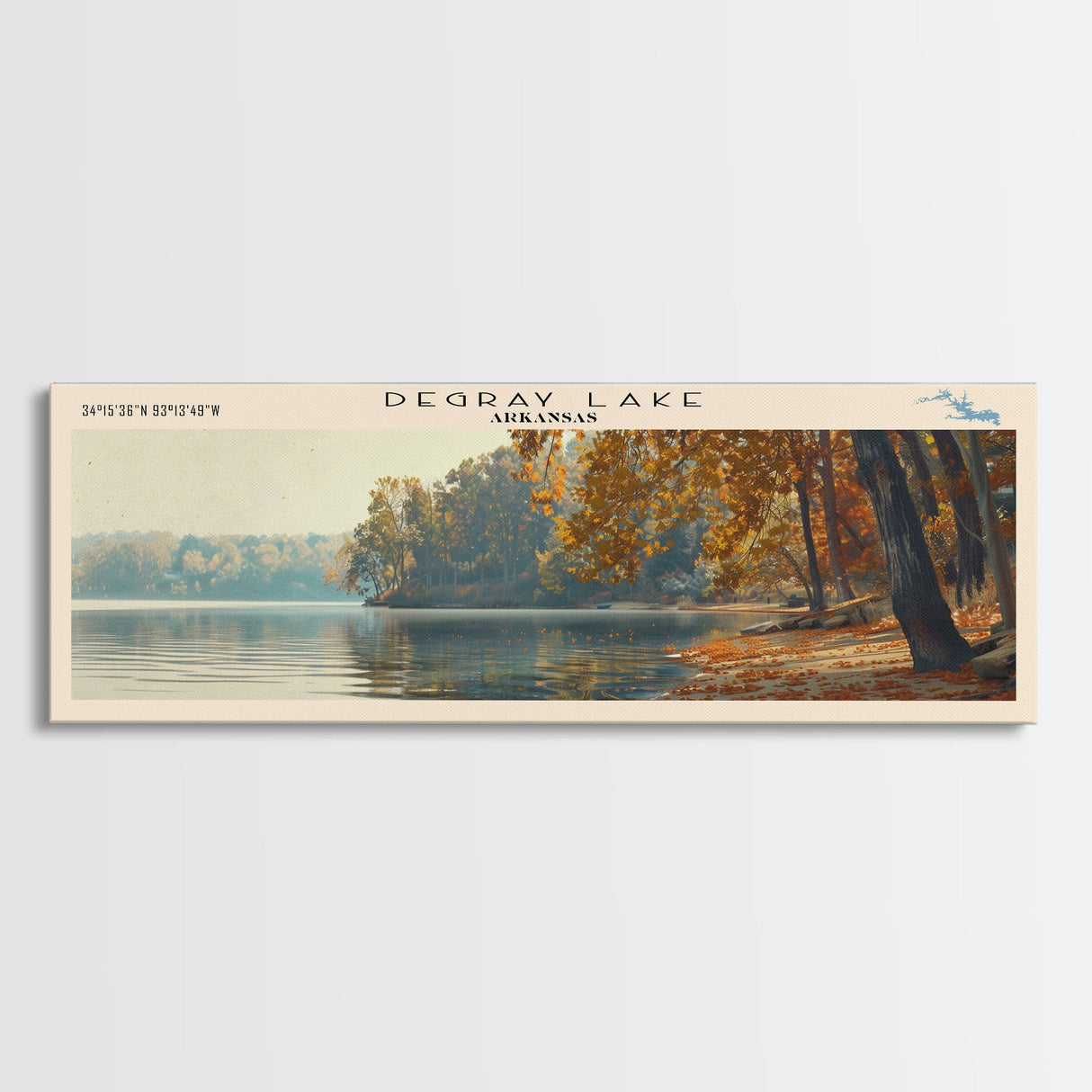 DeGray Lake Arkansas Framed Canvas Print, Lake House Decor, Panoramic Wall Art, Travel Poster, Modern Lake Painting, Nature Art