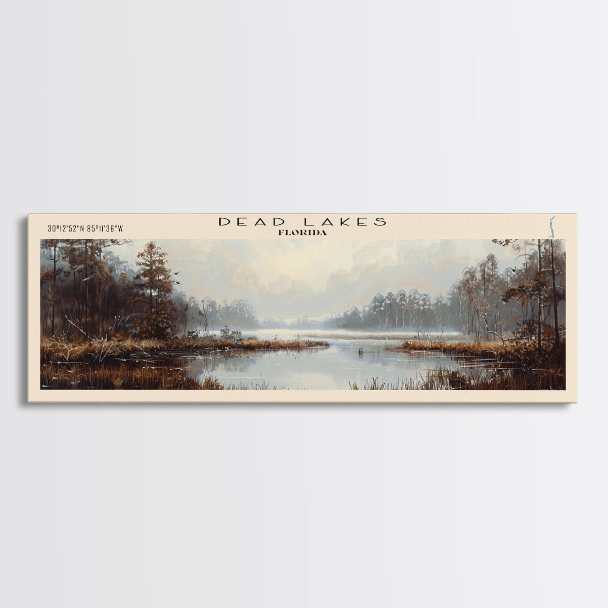 Dead Lakes Florida Framed Canvas Print, Lake House Decor, Panoramic Wall Art, Travel Poster, Modern Lake Painting, Nature Art