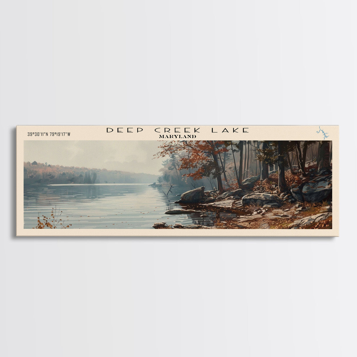 Deal Lake New Jersey Framed Canvas Print, Lake House Art, Panoramic Wall Art, Travel Poster, Rustic Lake Painting, Home Decor