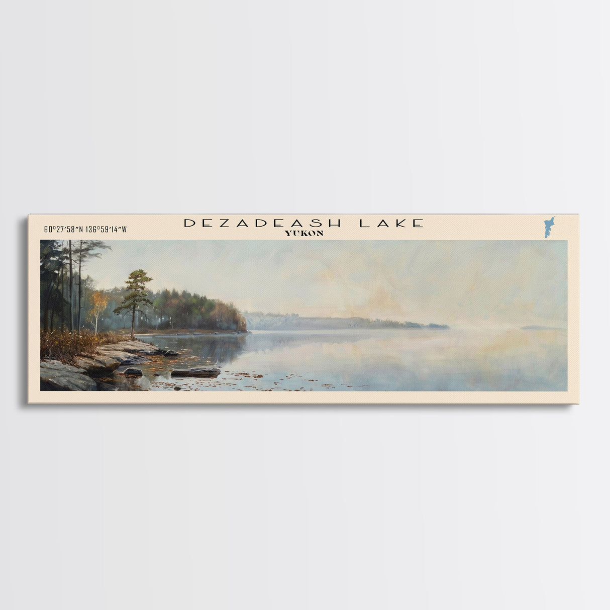 Dezadeash Lake Framed Canvas Print, Panoramic Lake House Decor, Wall Art, Travel Poster, Rustic Lake Painting, Nature Art