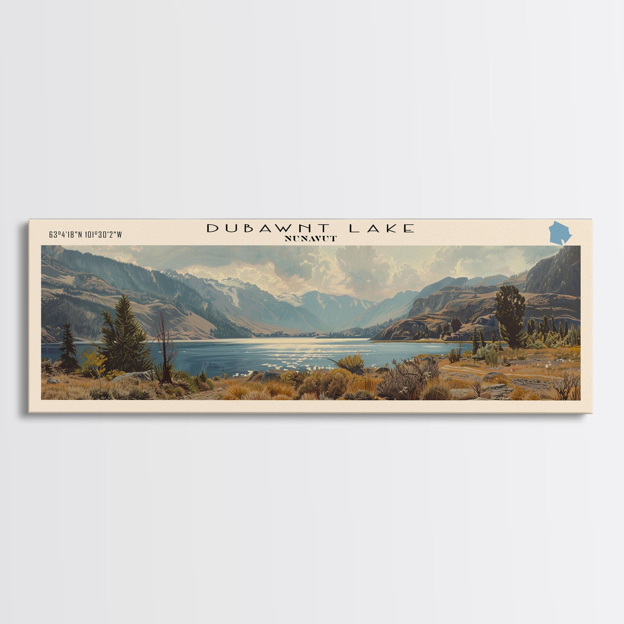 Dubawnt Lake Panoramic Framed Canvas Print, Lake House Decor, Wall Art, Travel Poster, Modern Lake Painting, Nature Art