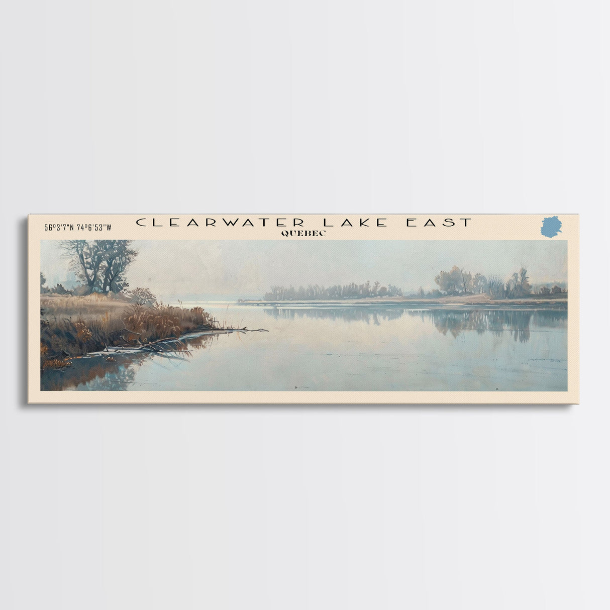 Eau Claire Clearwater Lake East Framed Canvas Print, Lake House Decor, Panoramic Wall Art, Travel Poster, Rustic Lake Painting, Home Decor