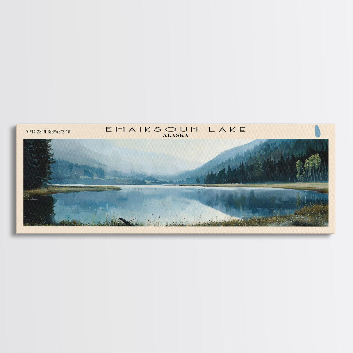 Emaiksoun Lake Framed Canvas Print, Lake House Art, Panoramic Wall Art, Travel Poster, Modern Lake Painting, Home Decor