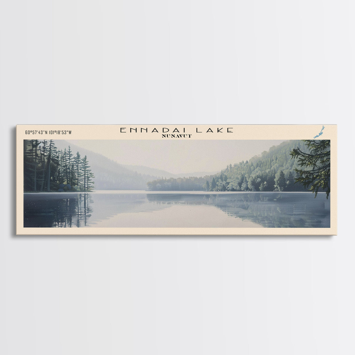 Ennadai Lake Framed Canvas Print, Lake House Decor, Panoramic Wall Art, Travel Poster, Rustic Lake Painting, Home Decor