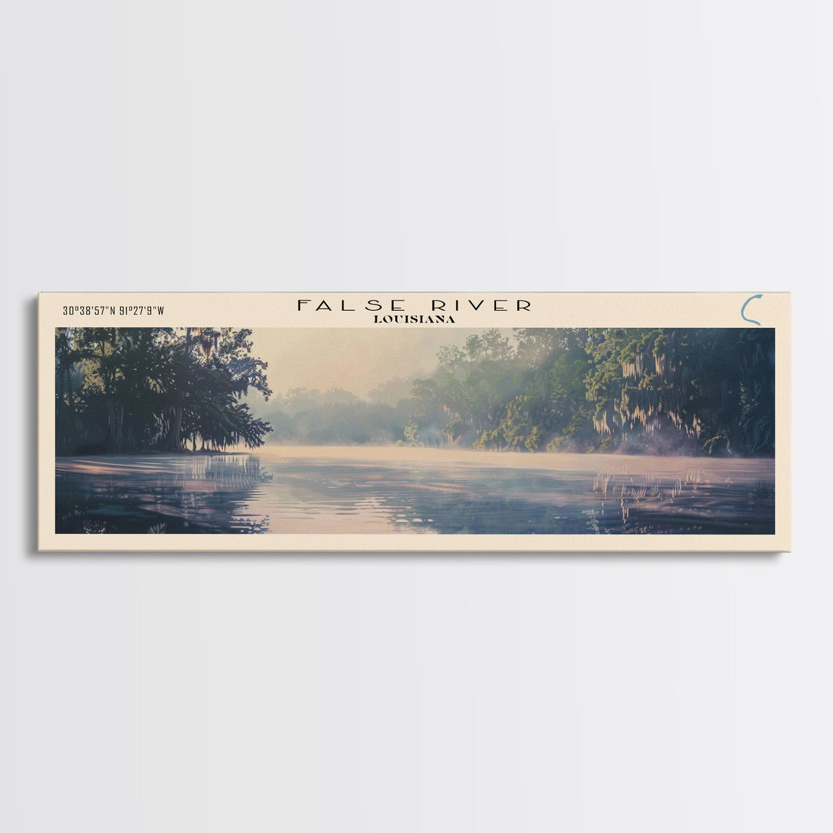 False River Louisiana Framed Canvas Print, Lake House Decor, Panoramic Wall Art, Travel Poster, Rustic Lake Painting, Home Decor