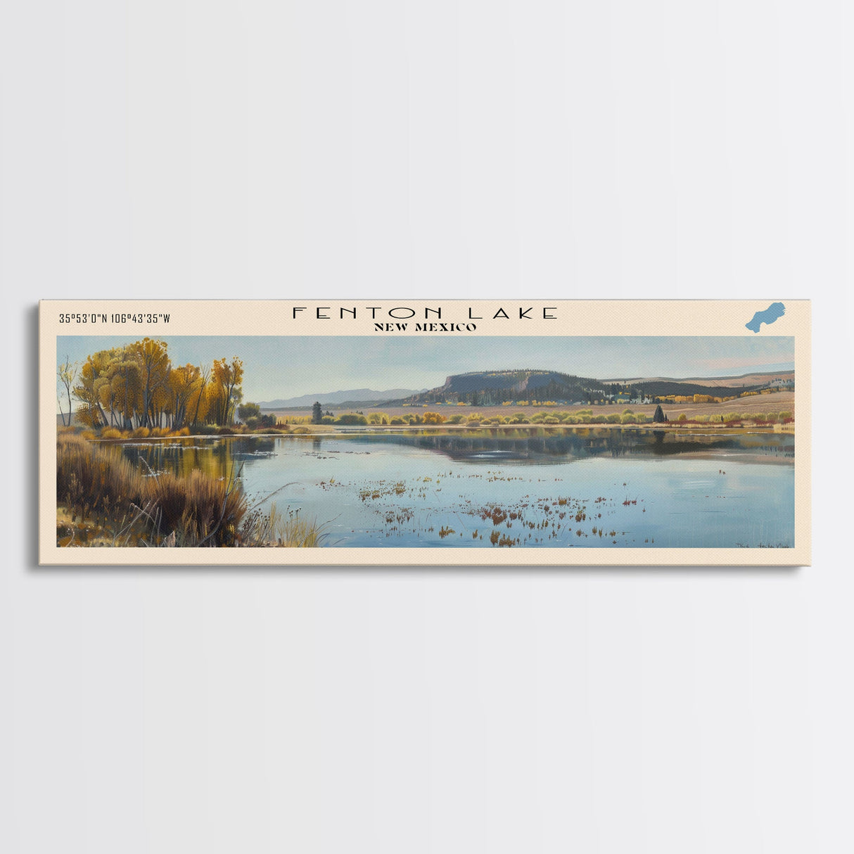 Fenton Lake New Mexico Framed Canvas Print, Lake House Decor, Panoramic Wall Art, Travel Poster, Scenic Lake Painting, Nature Art