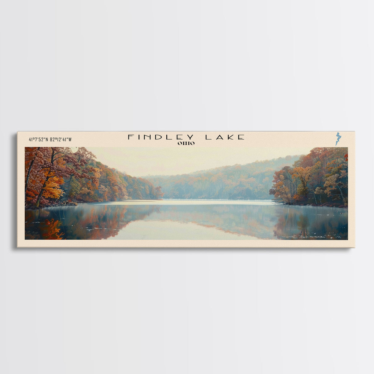 Findley Lake Ohio Framed Canvas Print, Lake House Art, Panoramic Travel Poster, Wall Art, Vibrant Lake Painting, Home Decor