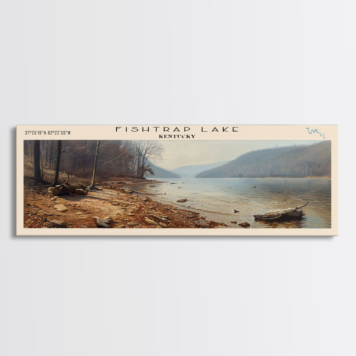 Fishtrap Lake Kentucky Framed Canvas Print, Lake House Art, Panoramic Wall Art, Travel Poster, Serene Lake Painting, Home Decor