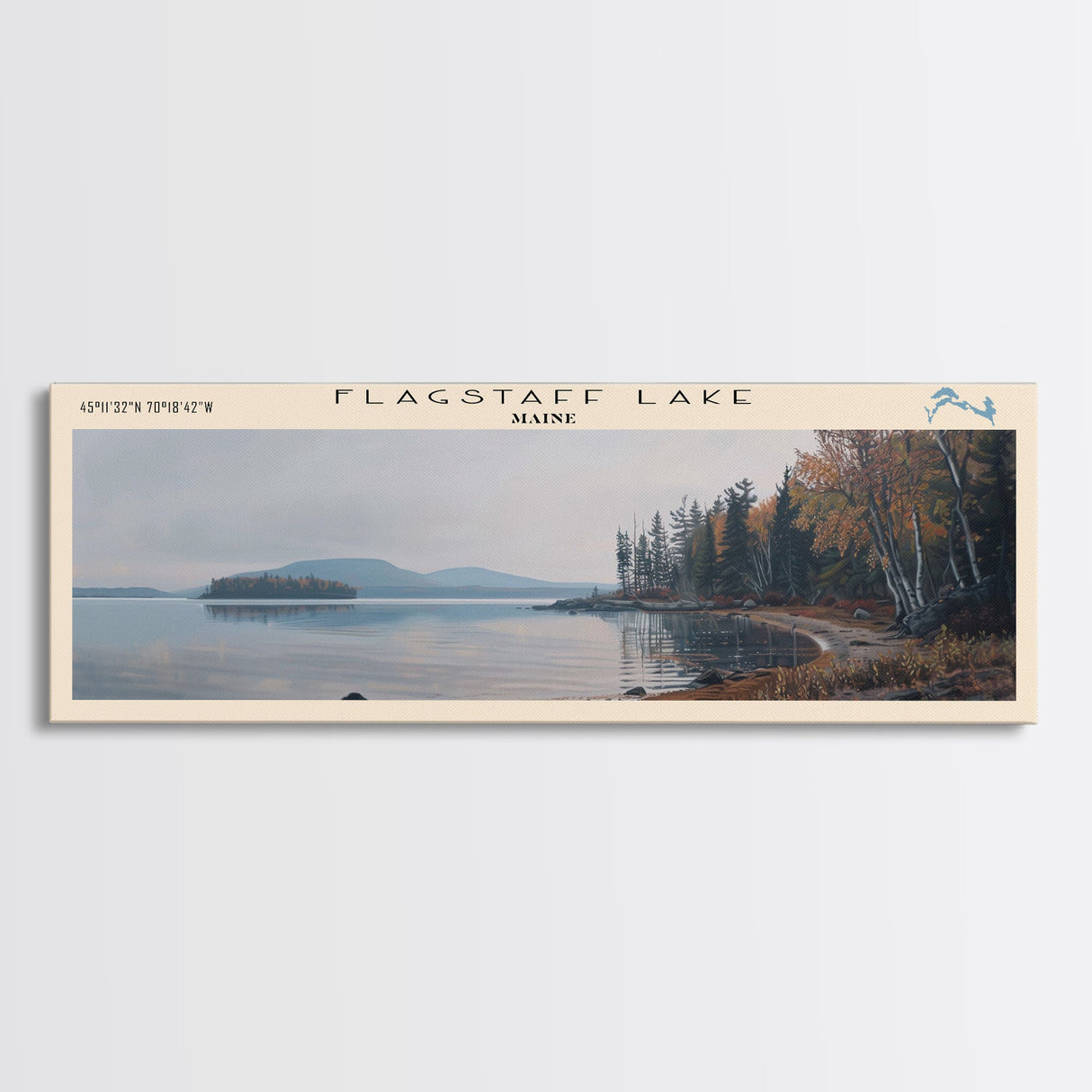 Flagstaff Lake Maine Framed Canvas Print, Panoramic Lake House Decor, Wall Art, Travel Poster, Peaceful Lake Painting, Nature Art