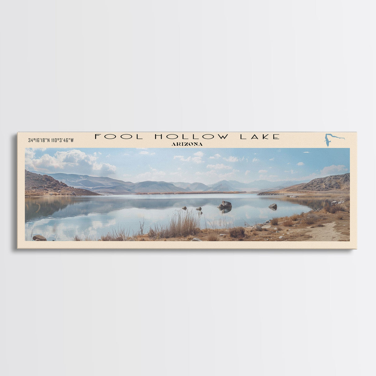 Fool Hollow Lake Arizona Framed Canvas Print, Panoramic Lake House Decor, Wall Art, Travel Poster, Majestic Lake Painting, Nature Art