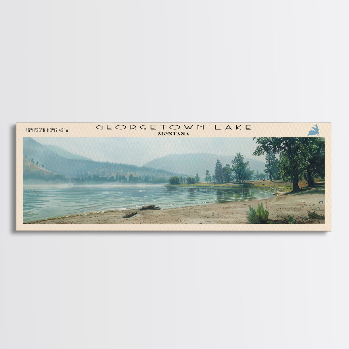 Georgetown Lake Montana Framed Canvas Print, Lake House Art, Panoramic Wall Art, Travel Poster, Scenic Lake Painting, Home Decor