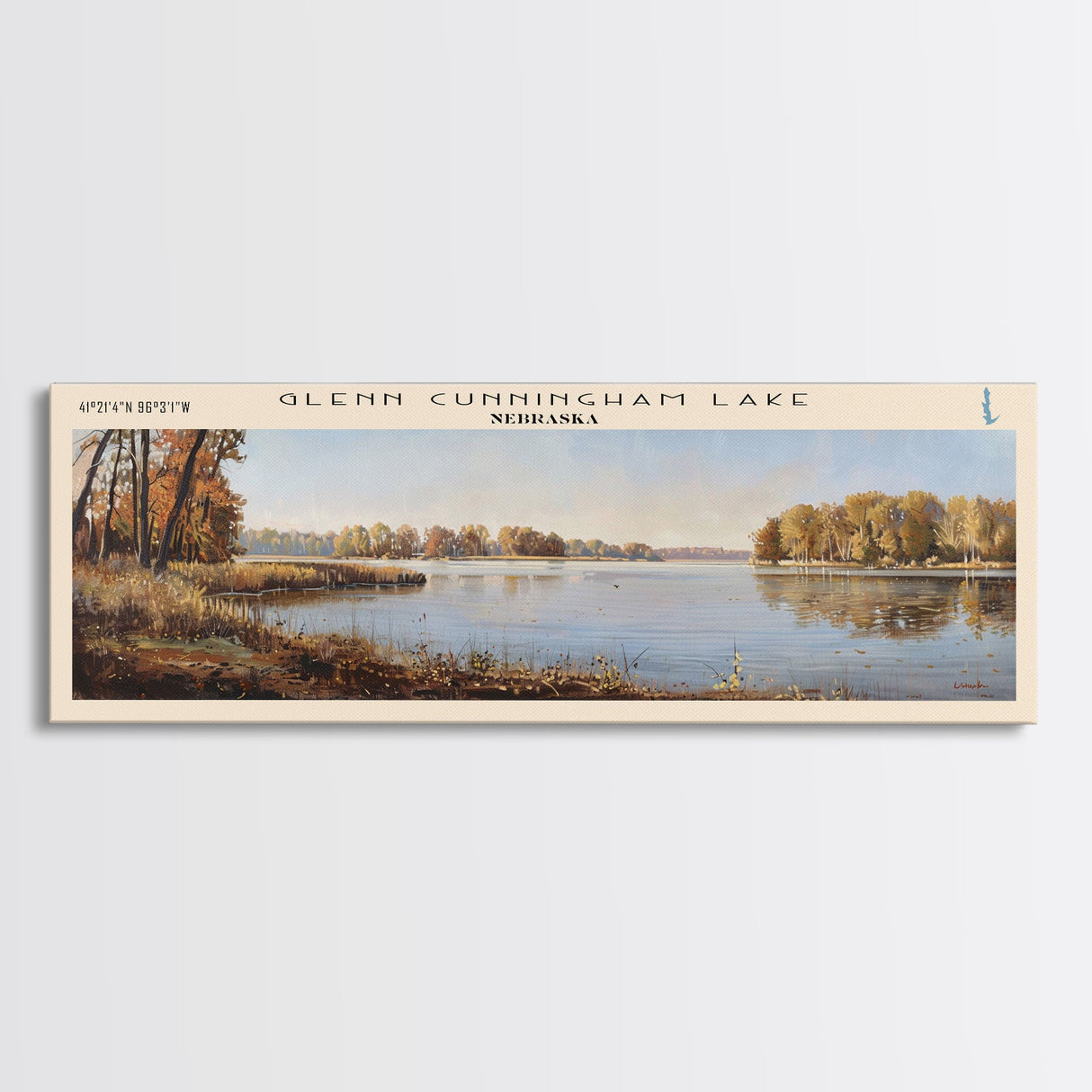 Glenn Cunningham Lake Nebraska Framed Canvas Print, Lake House Art, Panoramic Wall Art, Travel Poster, Picturesque Lake Painting, Home Decor