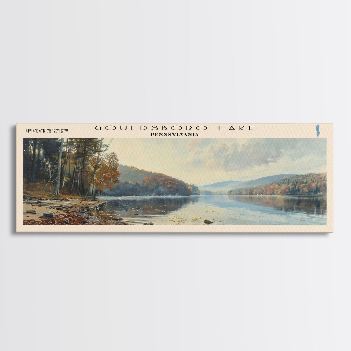 Gouldsboro Lake Pennsylvania Framed Canvas Print, Lake House Art, Panoramic Wall Art, Travel Poster, Serene Lake Painting, Home Decor