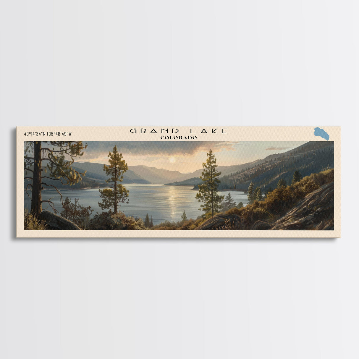 Grand Lake Colorado Framed Canvas Print, Panoramic Lake House Decor, Wall Art, Travel Poster, Stunning Lake Painting, Nature Art