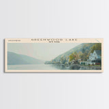 Greenwood Lake New York Framed Canvas Print, Lake House Art, Panoramic Wall Art, Travel Poster, Peaceful Lake Painting, Home Decor