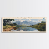 Halulu Lake Hawaii Framed Canvas Print, Lake House Art, Panoramic Wall Art, Travel Poster, Beautiful Lake Painting, Home Decor