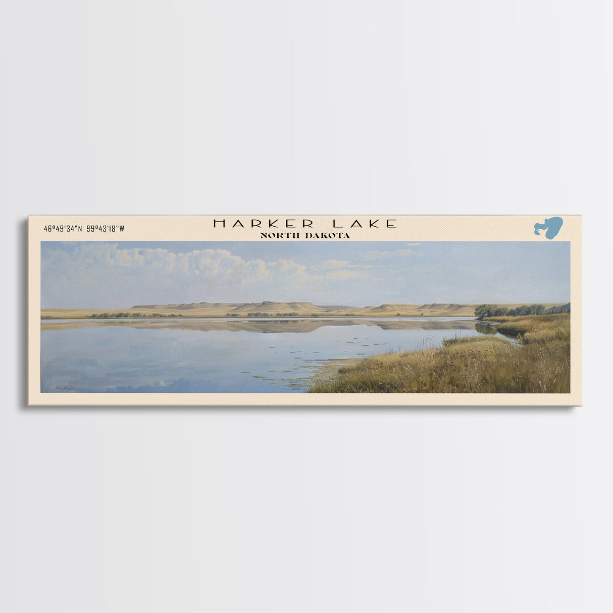 Harker Lake North Dakota Framed Canvas Print, Panoramic Lake House Decor, Wall Art, Travel Poster, Stunning Lake Painting, Nature Art