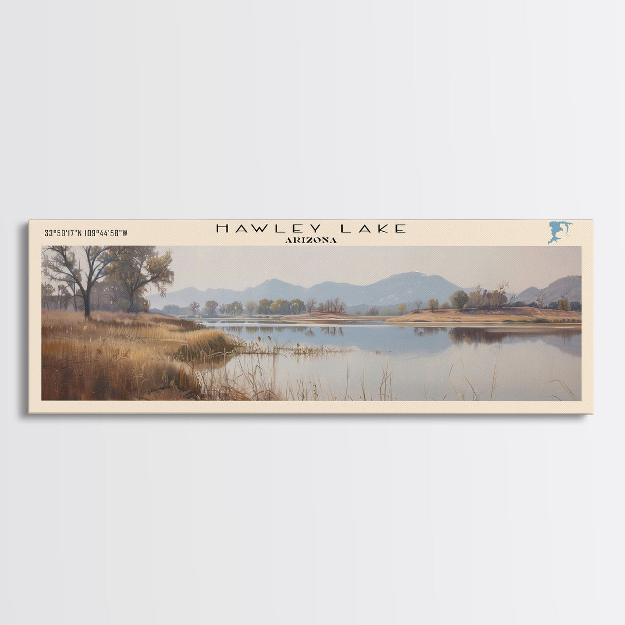 Hawley Lake Arizona Framed Canvas Print, Panoramic Lake House Decor, Wall Art, Travel Poster, Serene Lake Painting, Nature Art