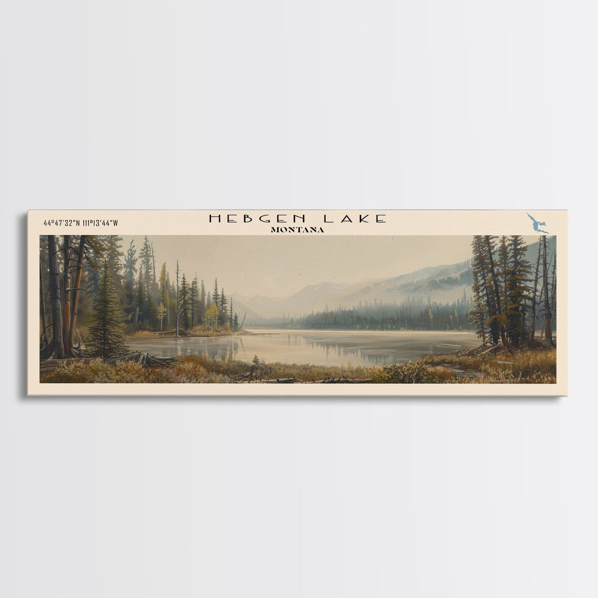 Hebgen Lake Montana Framed Canvas Print, Lake House Art, Panoramic Wall Art, Travel Poster, Beautiful Lake Painting, Home Decor