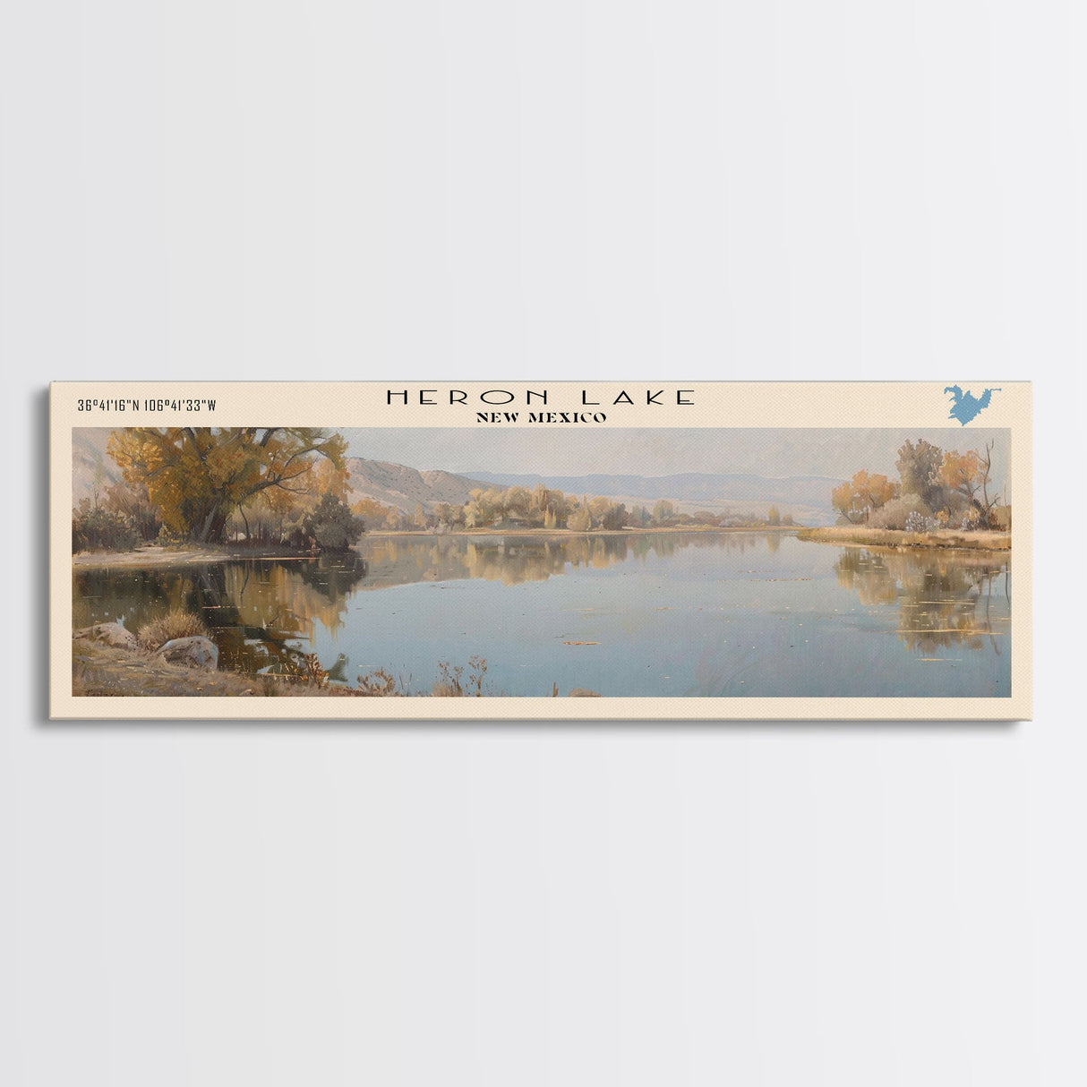 Heron Lake New Mexico Framed Canvas Print, Lake House Decor, Panoramic Wall Art, Travel Poster, Scenic Lake Painting, Nature Art